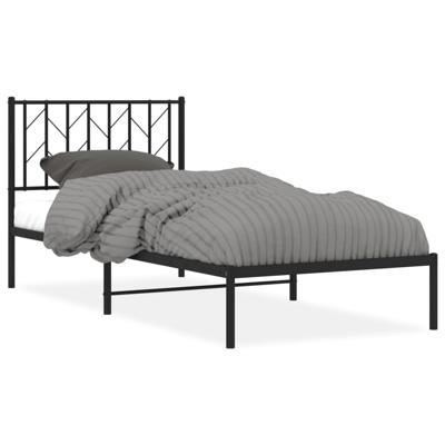 Bedframe met hoofdbord metaal zwart 90x200 cm