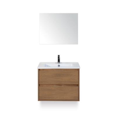 Porto Badmeubelset 70 cm - Honey - Keramische Wastafel Wit Slim - met Spiegel