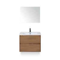 Porto Badmeubelset 70 cm - Honey - Keramische Wastafel Wit Slim - met Spiegel - thumbnail