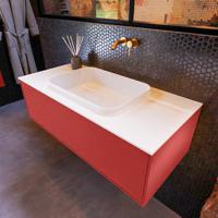 Badkamermeubelset Mondiaz Erin 100 cm met 1 Lade met RIDGE Wastafel Midden Talc Zonder Kraangaten Greeploos Mat Fire - thumbnail