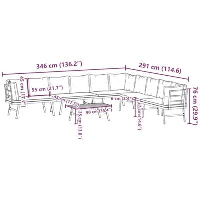 5-delige Tuinbankenset met kussens gepoedercoat staal zwart
