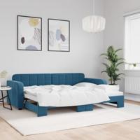 Slaapbank met onderschuifbed 80x200 cm fluweel blauw - thumbnail