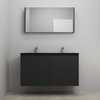 On-Line Badkamermeubelset - 120 cm - Voorgemonteerd - Greeploze Ladestructuur - Acryl Wastafel - 2 Kraangaten - Spiegelkast - Mat Zwart - V01 - thumbnail