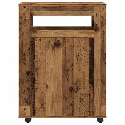 Badkamerkast smal met wielen bewerkt hout oud houtkleurig Badkamerkast smal met wielen bewerkt hout oud houtkleurig