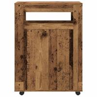 Badkamerkast smal met wielen bewerkt hout oud houtkleurig - thumbnail