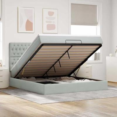 Ottoman bed met matrassen 160x200cm fluweel lichtgrijs