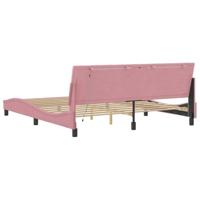 Bedframe met LED zonder matras "Hanko" fluweel roze 180x200 cm - thumbnail