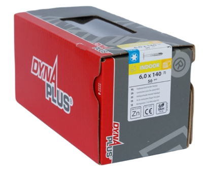 Dynaplus Houtbouwschroef Verzinkt Tellerkop Deeldraad +Snijpunt Torx TX30 6.0X140/70 | 50 stuks - 0286.01.51001 Dynaplus Houtbouwschroef Verzinkt Tellerkop Deeldraad +Snijpunt Torx TX30 6.0X140/70 | 50 stuks - 0286.01.51001