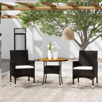 3-delige Bistroset poly rattan en massief hout zwart - thumbnail