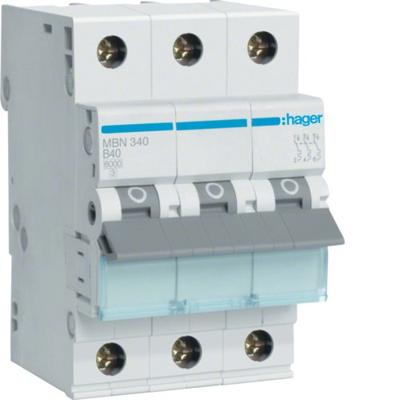 Hager MBN340 Hager MBN340, 50 - 60 Hz, 40 A, 3P Zekeringautomaat 3-polig 40 A 400 V