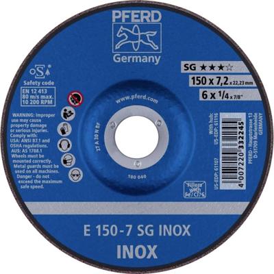 PFERD TOOLS 62222730 E 150-7 SG INOX Afbraamschijf gebogen Diameter 150 mm Boordiameter 22.23 mm RVS 10 stuk(s) PFERD TOOLS 62222730 E 150-7 SG INOX Afbraamschijf gebogen Diameter 150 mm Boordiameter 22.23 mm RVS 10 stuk(s)