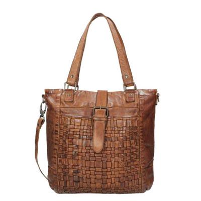 Bear Design Cow Lavato Woven Schoudertas cognac