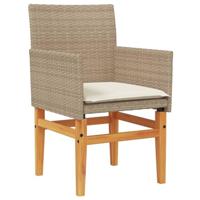 Tuinstoelen 2 st met kussens poly rattan en massief hout beige - thumbnail