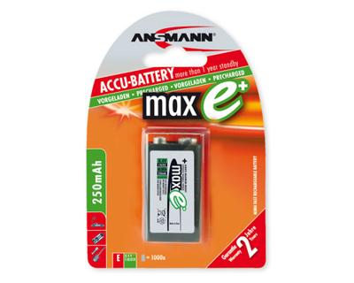 ANSMANN 9 V-accu 300 mAh NiMH (1 stuk) - oplaadbare 9 Volt E-blokbatterijen, maxE geringe zelfontlading voor jarenlang gebruik