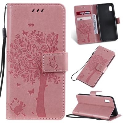 Boom & kat patroon gedrukt afdrukken horizontale Flip PU lederen draagtas met houder & kaartsleuven & portemonnee & Lanyard voor Galaxy A10e (roze) Boom & kat patroon gedrukt afdrukken horizontale Flip PU lederen draagtas met houder & kaartsleuven & portemonnee & Lanyard voor Galaxy A10e (roze)