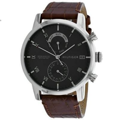 Tommy Hilfiger Herenhorlogemet bruine leren band, 44 mm Tommy Hilfiger Herenhorlogemet bruine leren band, 44 mm