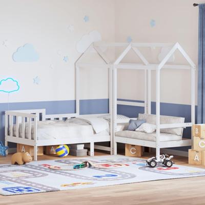 Kinderbed met huisje en bankje massief grenenhout wit 80x200 cm
