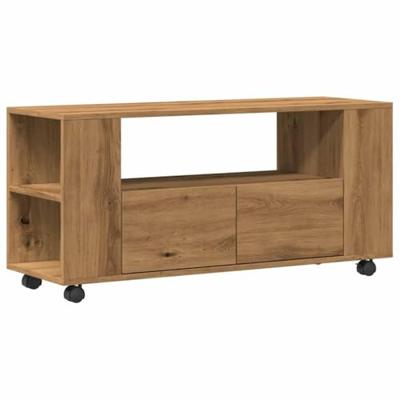 Tv-meubel met wielen 102x34,5x43 cm hout artisanaal eiken Tv-meubel met wielen 102x34,5x43 cm hout artisanaal eiken