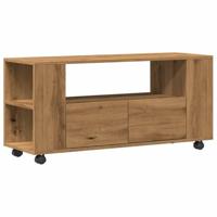 Tv-meubel met wielen 102x34,5x43 cm hout artisanaal eiken - thumbnail