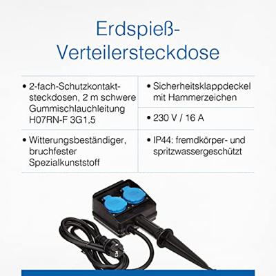 AS Schwabe 60680 Buitenstopcontact 2-voudig Zwart, Geel Met grondspies