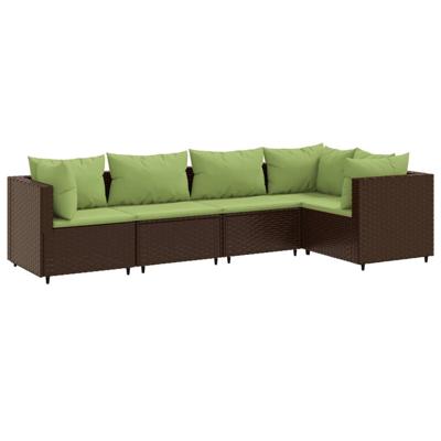 5-delige Loungeset met kussens poly rattan bruin