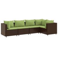 5-delige Loungeset met kussens poly rattan bruin - thumbnail