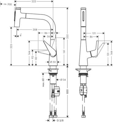 Hansgrohe Talis Select M51 M5117-H220 ééngreeps keukenmengkraan met uittrekbare vuistdouche, rvs look Hansgrohe Talis Select M51 M5117-H220 ééngreeps keukenmengkraan met uittrekbare vuistdouche, rvs look