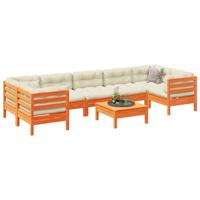 8-delige Loungeset met kussens massief grenenhout wasbruin - thumbnail