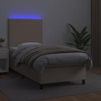 Boxspring met matras en LED kunstleer cappuccinokleur 80x200 cm - thumbnail