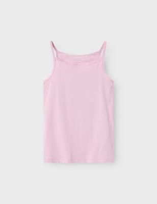 Name it 2-pak meisjes hemdjes spaghetti bandjes - Lilac Dots - Kinderonderhemd roze - Katoen