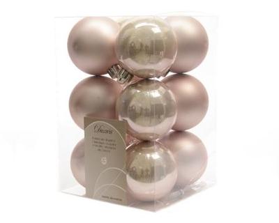 12 kerstballen poeder roze 60 mm - Ksd
