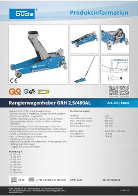 Güde Hydraulische krik GRH (2,5 t / 465 mm) Güde Hydraulische krik GRH (2,5 t / 465 mm)
