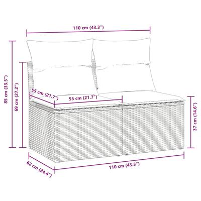 2-delige Loungeset met kussens poly rattan acacia beige