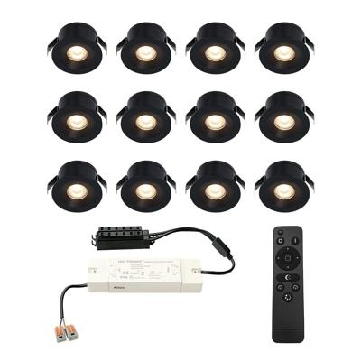 Set van 12 Cadiz LED Mini Inbouwspots met Trafo - 12 Volt 3 Watt 200 lumen - Dimbaar - Plat 26mm (Lage inbouwdiepte) - 2700K - IP44 waterdicht - Zwart - Veranda spotjes - overkapping spotjes