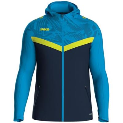 JAKO 6824K Jas Met Kap Iconic Kids - Marine Jako-Blauw/Fluogeel - 164