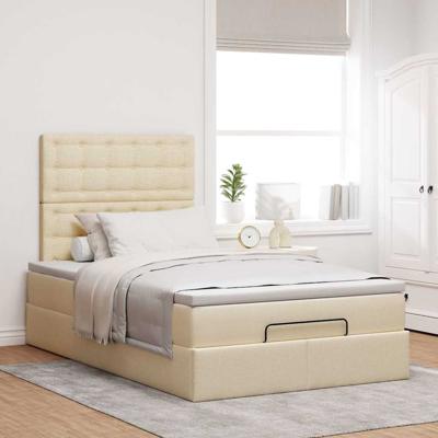 Ottoman bed met matras 80x200cm stof crèmekleurig