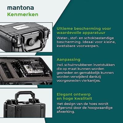 Mantona Outdoor fotokoffer S, waterdichte camerakoffer incl. op maat te snijden schuimrubberen inzetstukken, stofdicht en schokbestendig, ideaal voor GoPro en accessoires (21 x 16,7 x 9 cm)