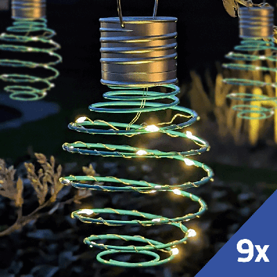 Solar led hanglamp fiesta blue op zonne energie - set van 9