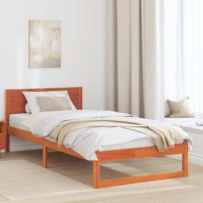 Bedframe met hoofdeinde Bruin 90 x 200 cm Massief grenenhout