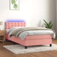 Boxspring met matras en LED fluweel roze 90x200 cm - thumbnail
