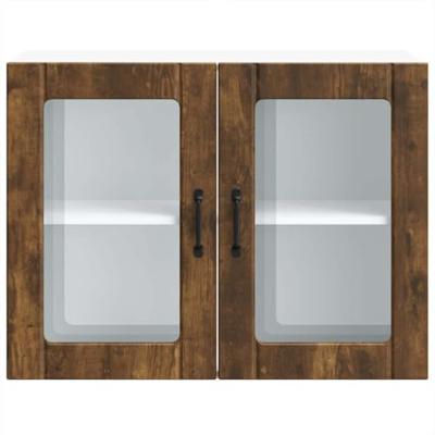 Keukenbovenkast met glazen deur Lucca bewerkt hout gerookt eikenkleur