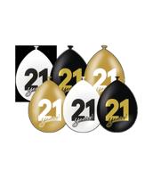 Ballonnen Celebration 21 Jaar Wit/Goud/Zwart (6st) - thumbnail