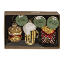 Glazen kerstballen fastfood set - Burger, Frietjes & Bierglas (3 stuks) - thumbnail