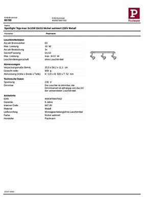 Paulmann Teja 66700 Plafondspot LED GU10 30 W Nikkel (gesatineerd) Paulmann Teja 66700 Plafondspot LED GU10 30 W Nikkel (gesatineerd)