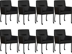 Set van 8 Zwarte leren moderne eetkamerstoelen Lucky - Toledo Leer Nero (zwart leer)