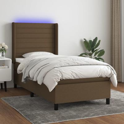 Boxspring met matras en LED stof donkerbruin 140x190 cm