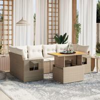 7-delige Loungeset met kussens poly rattan beige - thumbnail