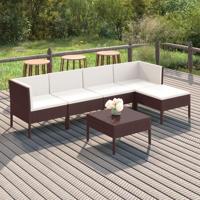 6-delige Loungeset met kussens poly rattan bruin - thumbnail