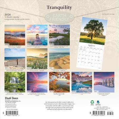 Tranquility 2026 12 X 24 Inch (Hanging) Monthly Square Wall Calendar Plastic-Free
