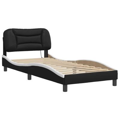 Bedframe met LED-verlichting kunstleer zwart en wit 80x200 cm - thumbnail